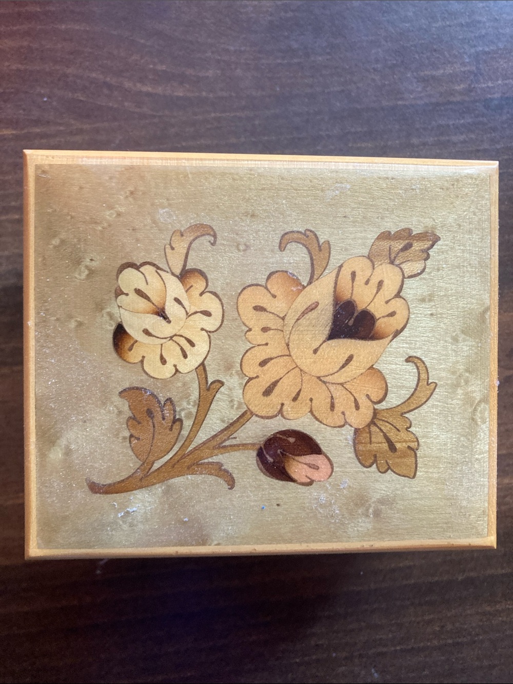 Lovely Reuge Italian inlaid wood music box that plays “Fascination.”
